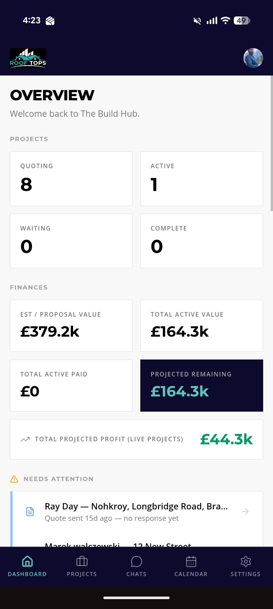 Every job, one status — BuildHub app screenshot