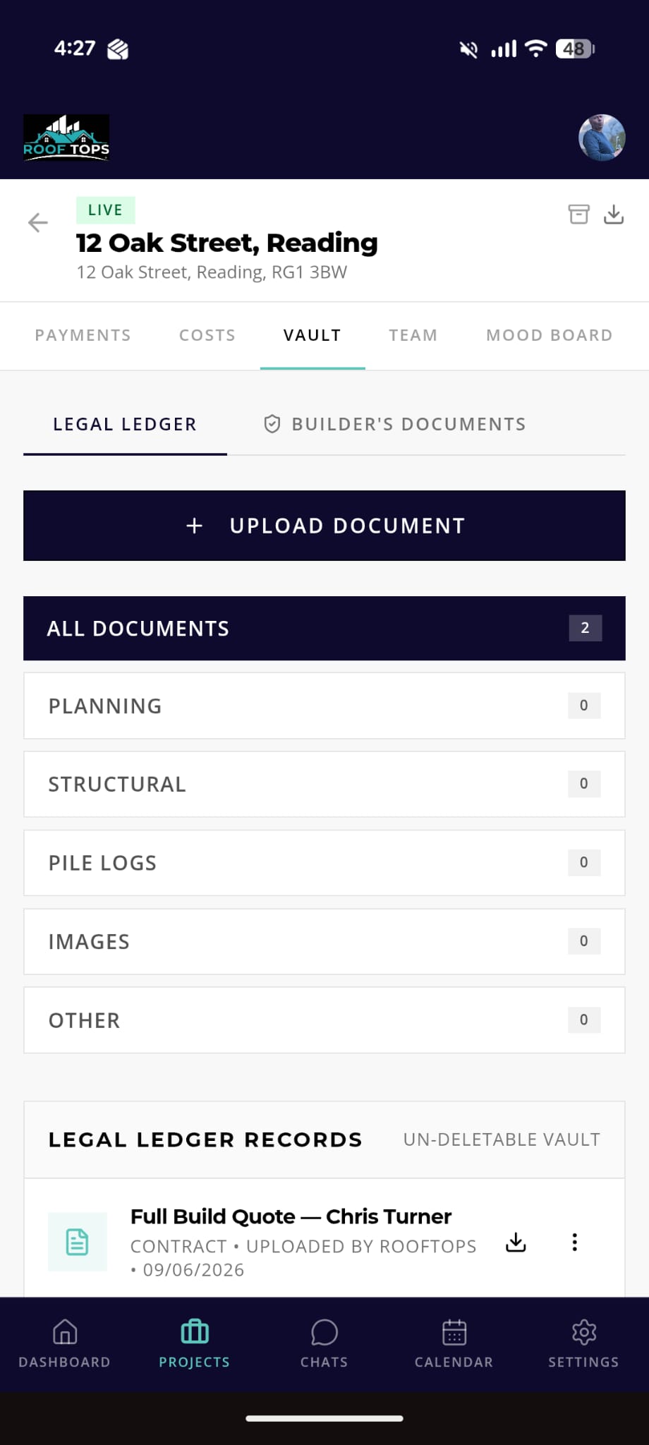 BuildHub vault — documents and photos